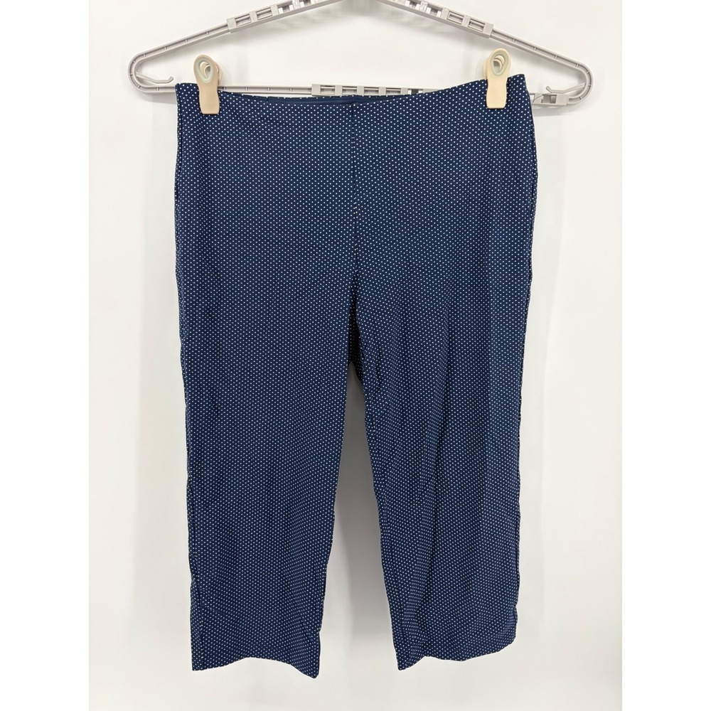 Intro Womens 2X Navy Blue Polka Dot Crop Capri Pants Stretch Pull On 911285P